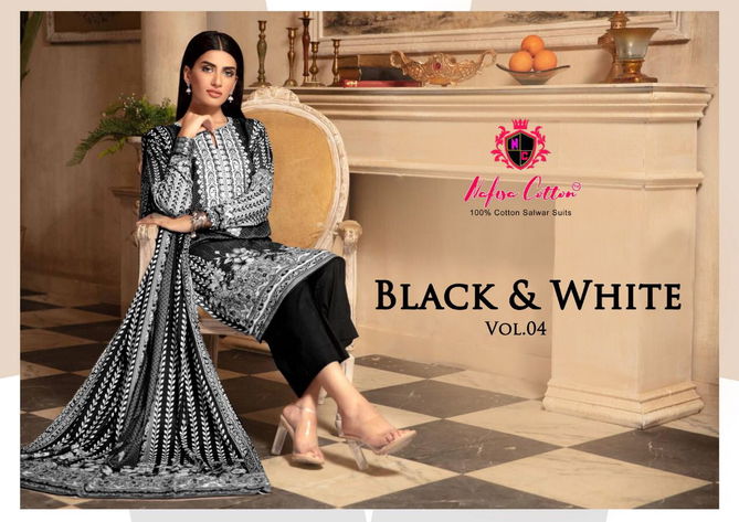 Nafisa Black And White 4 fancy Designer Casual Wear Karachi Cotton Dress Material Collection